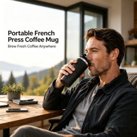 Mug de voyage isotherme en acier inoxydable 304, 12oz 16oz, avec presse à café intégrée, personnalisable avec logo – Cadeau de Noël