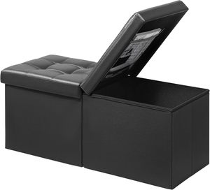 Banc de rangement rectangulaire en cuir noir pouf jouet boîte de rangement <span class=keywords><strong>lit</strong></span> stockage à la maison - Product Image 1