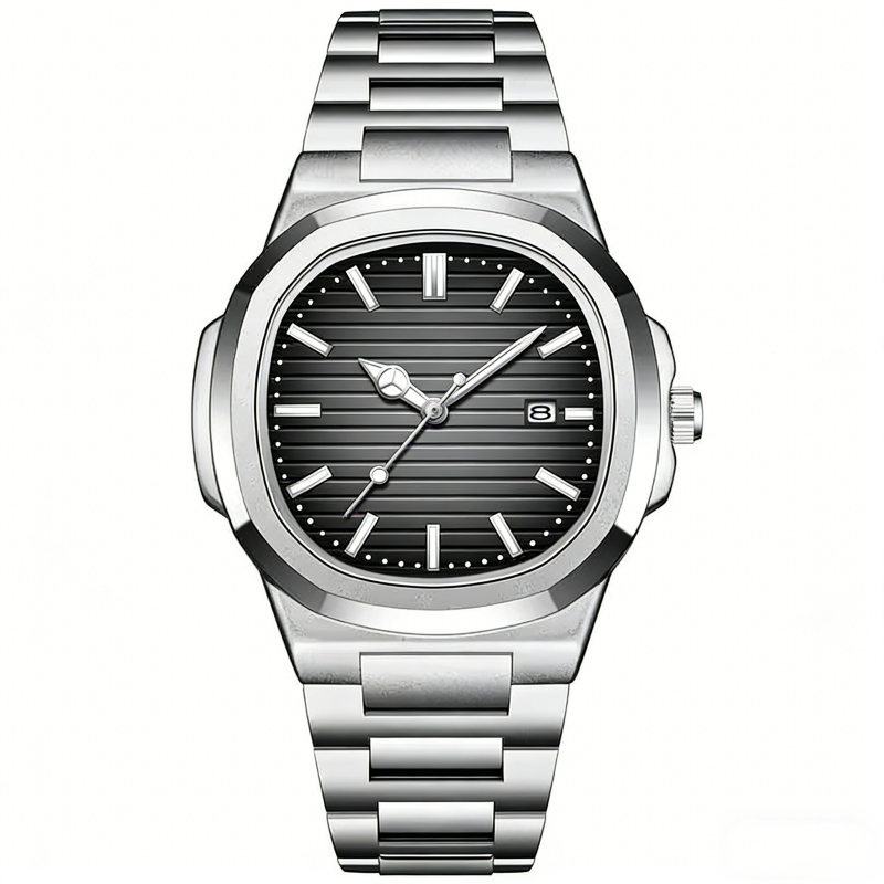 silver case-black surface steel band model