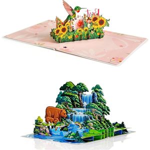 Hummingbird Mama Bear 3D Pop-Up Mother's Day Greeting Cards Paper Irregular Shape <b>Matte</b> <b>Varnish</b> Digital Printing 4 Color Vietnam - Product Image 1