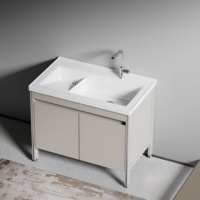 Meuble de salle de bain moderne sur pied en PVC avec vasque intégrée
