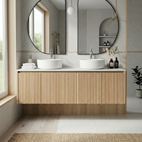 Mueble de Baño Suspendido de 1500mm, Gabinete de Contrachapado con Acabado de Madera Acanalado, Tres Cajones, Solo Gabinete, Muebles Personalizados para Proyectos OEM