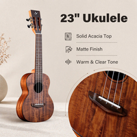 Wholesale 23 Inch Solid Top Acacia Wood Ukulele with 4 Nylon String and Mahogany Neck Matte Finish Sweet Tone Customisable