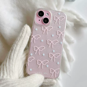 Mignon <span class=keywords><strong>Rose</strong></span> Arc Clair Téléphone étui pour <span class=keywords><strong>iphone</strong></span> 16 15 14 13 <span class=keywords><strong>12</strong></span> <span class=keywords><strong>Pro</strong></span> <span class=keywords><strong>Max</strong></span> Étoile Bling Paillettes Transparent Cas Silicone Couverture Souple Funda - Product Image 1