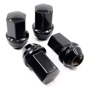 Set of 24 14x1.5mm OEM Factory Style 1.80 Inch Length 7/8 22mm Hex Duplex Large Acorn Seat Replacement Black Lug Nuts