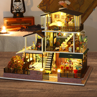 Villa à 3 étages en bois à construire soi-même, mini-diorama 3D avec éclairage LED, maison de poupée, cadeau artisanal STEM pour adultes et enfants