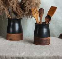 Pot de rangement en grès céramique noir mat pour ustensiles, organisateur de cuillères, décoration de cuisine rustique