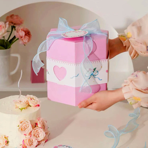 Boîte à gâteau en papier hexagonale rose romantique de 8 pouces, lot de 2, 8x8x8,5 pouces, porte-gâteaux/contenants pour gâteaux d'anniversaire, laminage mat, <span class=keywords><strong>sushi</strong></span> - Product Image 5