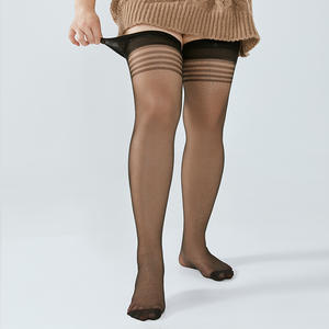 <span class=keywords><strong>Bas</strong></span> au-dessus du genou rayé anti-course de <span class=keywords><strong>couleur</strong></span> <span class=keywords><strong>chair</strong></span> de grande taille pour femmes Style d'été ultra-mince demi-longueur avec antidérapant - Product Image 3