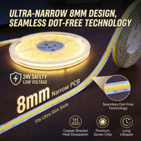 Bande LED COB flexible en PVC haute densité 320 LED/M, découpable n'importe où, 8mm, rouleau de 5M/10M, DC24V, CRI90, sans points lumineux