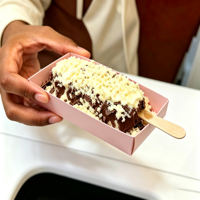 Barquette de service rectangulaire longue en papier alimentaire personnalisée pour barres de crème glacée maison, gelato, desserts glacés style Magnum