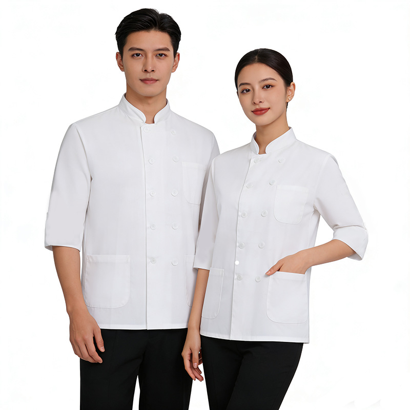 White double-breasted mid-length sleeve
