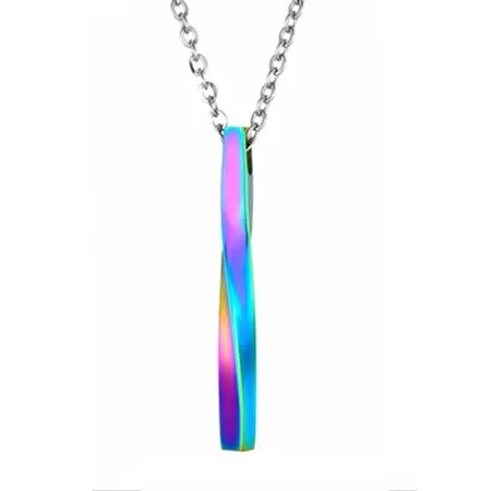 Fashion Costume Trendy 316L Stainless Steel Jewelry IP Gold / Steel Color / Black / Rainbow Plated Twisted Bar Necklace For Men