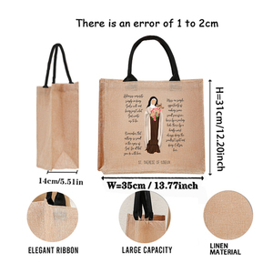 Sac de plage en lin personnalisé grand format avec motif catholique Sainte Thérèse de <span class=keywords><strong>Lisieux</strong></span>, sac fourre-tout monogrammé, cadeau pour femme - Product Image 2
