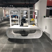 Bureau de direction moderne de luxe, grand, semi-circulaire, ovale blanc brillant, unique, pour le stockage commercial, avec chaise