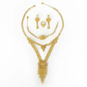 Ensemble de bijoux de mariée en or 18 carats de Dubaï comprenant un collier, une boucle d'oreille et un bracelet pour les fêtes et les mariages des femmes