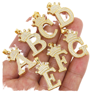 Colgante de collar inicial de moda, llena de oro circonita cúbica, accesorios para hacer joyas DIY, colgante de circón con corona de letras - Product Image 2