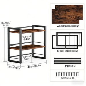 2-laags minimalistische desktop-opbergorganizer, plank met metalen frame, houten aanrechtrek, multifunctionele tafelblad-displaystandaard voor thuis - Product Image 6
