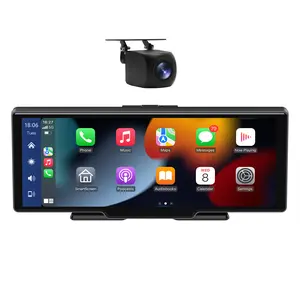 CARABC Layar Sentuh IPS Portabel 10.26 Inci, Carplay Nirkabel Android Tautan Cermin Mobil Radio DVD Player Navigasi Bluetooth