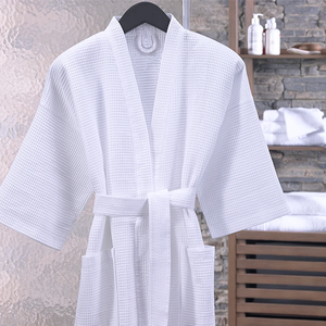 High Quality Custom 5 Star Hotel Customized Logo Luxury Piped Trim SPA Bath <strong>Robe</strong> 100% Cotton <strong>Waffle</strong> Weave Bathrobe - Product Image 1