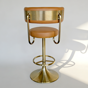 Outdoor Brown Leather Adjustable <b>Bar</b> <b>Stools</b> with Gold Metal Base <b>Swivel</b> Counter Chairs for Hotel & Backyard Commercial Use - Product Image 3