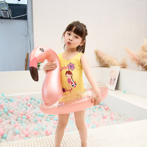 <b>Inflatable</b> Childrens Flamingo Swim Ring With Sequins Pool <b>Float</b> For Kids Age 5-9 Novelty Animal Shape Water Park Use - Product Image 1