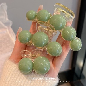 한국 녹색 진주 헤어 클립 여성용 미끄럼 방지 수지 바렛 플라스틱 포니 테일 클립 매일 스타일링 - Product Image 3