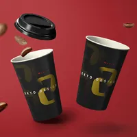 LOKYO مخصص مطبوعة الأسود الساخن جدار واحد كوب قهوة قابل للتحلل أكواب ورق قابلة للتصرف الجملة