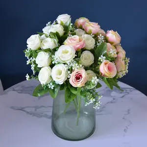 Venta al por mayor de flores artificiales para boda, ramo de rosas, mesa de boda falsa, centro de mesa, decoración de fiesta