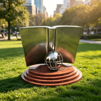Sculpture Moderne en Acier Inoxydable en Forme de Globe Ouvert, Thème Éducatif, Statue Personnalisable en Taille et Couleur pour Campus Scolaire, Place Publique, Parc, Maison, Bureau