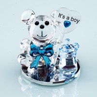Figurine d'ours en cristal avec base miroir en verre, cadeaux de fête prénatale, révélation du sexe, cadeaux de remerciement pour les invités
