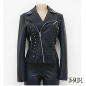 Giacca in finta pelle oversize elegante da donna con colletto con cappuccio tinta unita Logo personalizzato Design autunno stagione PU con borchie - Product Image 1