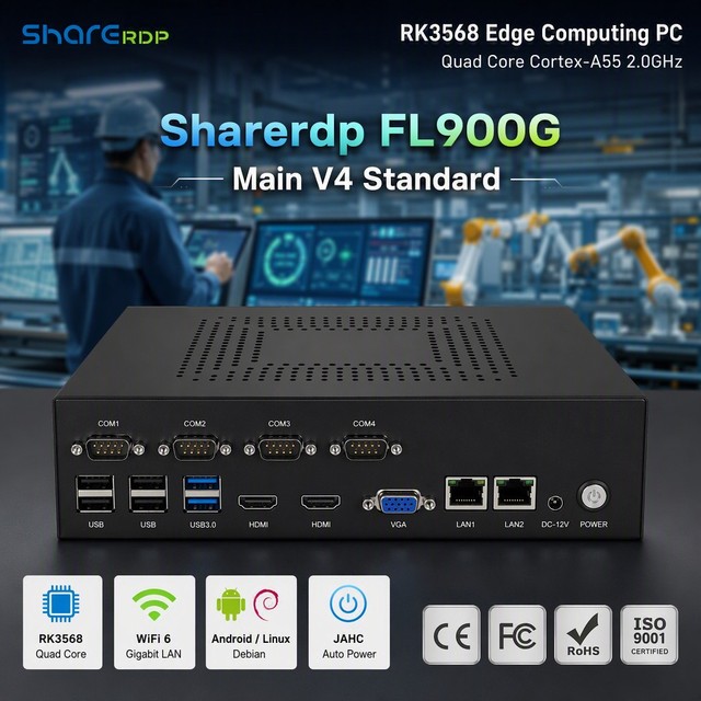 Sharerdp FL900G Thin Client RK3568 Cortex A55 2.0GHz Mali G52 GPU Android WiFi 8 Gigabit LAN Industrial Firewall Edge Gateway PC