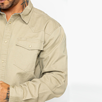 Chemise de travail occidentale pour homme en sergé respirant à boutons pression, manches longues, coupe haute, 100 % coton, pour travaux extérieurs