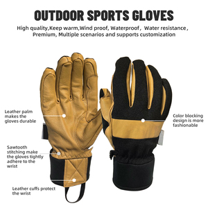 Premium winter snowboard- en skihandschoenen, OEM acceptabel, gesplitste vingers, waterdicht, winddicht, polyester palm, duurzaam, kleurenblokken - Product Image 2