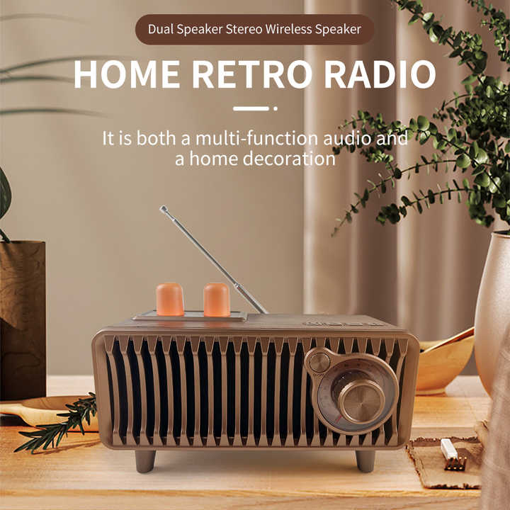 Retro Bluetooth Radio Cyboris Retro Speaker, Vintage Radio Walnoot Hout Roterende Fm Radio 20W Dual Speakers Stereo Met U Disk/Tf Kaart/Aux Draadloze Luidspreker