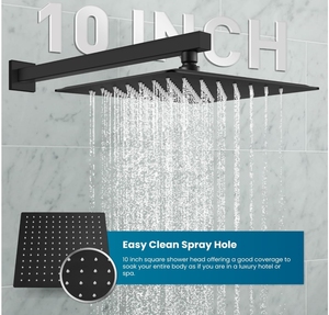 Système de douche mural dissimulé moderne 3 voies en cuivre noir mat avec pommeau de douche pluie, double poignée, cartouche céramique, garantie 5 ans - Product Image 4