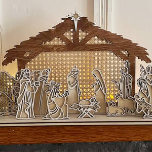 कस्टम लेजर कट उत्कीर्ण क्रिसमस सजावटी उपहार के लिए लकड़ी के जन्म दृश्य शास्त्र क्रॉस - Product Image 5