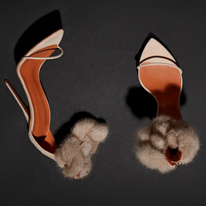 2022 Spring Summer Stiletto Soft Fur Ankle Strap High Heels Sandals Back Zip Outdoor Shoes Party Pumps for Women 43 - Product Image 4