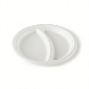 Assiette de fête biodégradable personnalisable de 9 pouces à 3 compartiments, résistante à la graisse et à l'eau, écologique, en bagasse de canne à sucre recyclée, blanche - Product Image 4