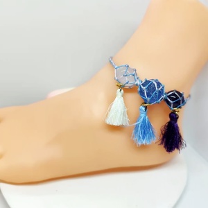 Pulsera <span class=keywords><strong>Tejida</strong></span> de Moda para Mujer 2026 con Diseño de Borlas, <span class=keywords><strong>Tobillera</strong></span> <span class=keywords><strong>Tejida</strong></span> con Piedras Naturales - Product Image 2