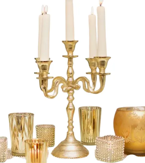 Candelabros vitorianos com acabamento dourado para decoração de festas de casamento, Natal e Páscoa, utensílios de mesa feitos sob medida