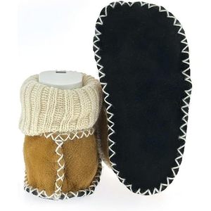 Zapatitos de bebé con apariencia de gamuza, puño tejido, forro de piel de oveja, zapatos cálidos de invierno de felpa, calzado informal unisex para bebés de 0 a 6 meses - Product Image 2