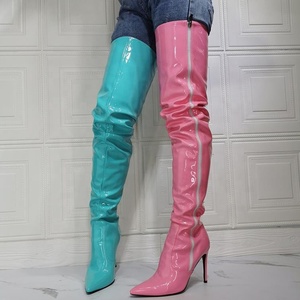 Candy Color Big Size 47 Pointed Toe Thin Heel Women Two-tone Thigh High Booties Side Zipper Over Knee High <b>Boots</b> for Ladies - Product Image 1