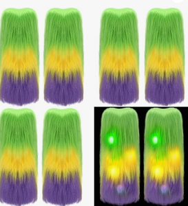 <span class=keywords><strong>LED</strong></span> Mardi Gras Calentadores de piernas Cubiertas Mardi Gras Cubiertas de piernas esponjosas Tacones de piel iluminados Botas largas Cuff Cover - Product Image 2