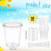 Seau à boisson en plastique transparent 24 oz, seaux en PP avec couvercles, pailles et poignées, gobelets jetables pour la crème glacée et les fournitures de fête