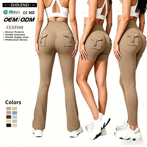 <strong>Women</strong> High Waist Hip Lift Flare <strong>Leggings</strong> with Button Pockets <strong>Khaki</strong> Quick Dry Breathable Yoga Pants 3set for Gym Fitness - Product Image 1