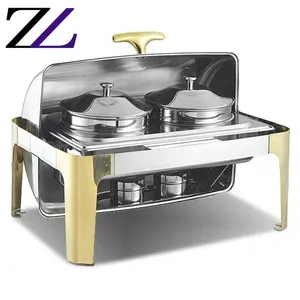 2 Tank Edelstahl Silber Gold Farbe Suppe wärmer Chafing Dishes Buffet Food Eimer Chafing Dish Suppen topf für Catering