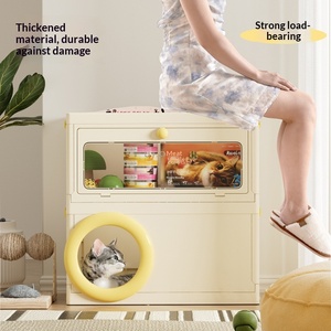 Lit pour animaux de compagnie multifonctionnel, respirant et imperméable en plastique pour petits appartements - Boîte de rangement à deux niveaux pour les races miniatures, petites et moyennes - Product Image 2