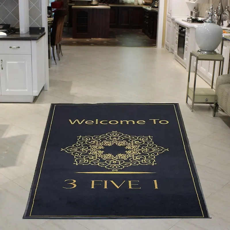 Alfombrillas decorativas antideslizantes para puerta de entrada del hogar, con logotipo de goma personalizado, venta al por mayor